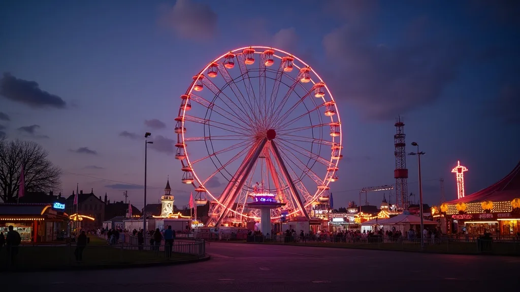 grande roue illuminee au-dessus d une fete foraine au crepuscule a Nantes