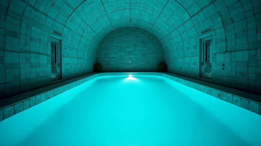 rebord carrele d un bassin de hammam turquoise, eau immobile a Nantes